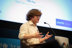 A youth ambassador speaks at the CIFF and UNICEF co-hosted event